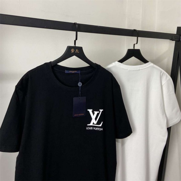 ルイヴィトン ブランド tシャツ 半袖 メンズ シンプル 黒白 louis vuitton プリント柄 丸首 Tシャツ ファッション 男女通用 トレンド感抜群 カジュアル コットン％ 着心地よい 大きいサイズ XS~4XL