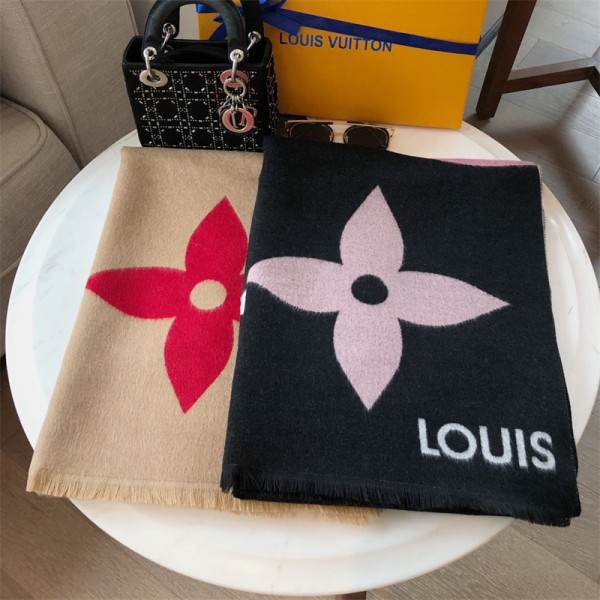 ブランド ルイヴィトン マフラー ウール マフラー おしゃれ 高品質 louis vuitton ストール 肌に優しい 大判ショール 厚手 スカーフ 暖かい グッズ 通勤 通学 アウトドア 大き目英字柄 おしゃれ 贅沢感 ペアルック