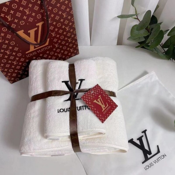 louis Vuitton ブランド タオル 2点セット シャワータオル フェイスタオル ルイヴィトンタオル 高品質タオル 極細繊維 吸水 速乾タオル バスタオル 刺繍ロゴ入り精緻タオル 運動用 家庭用