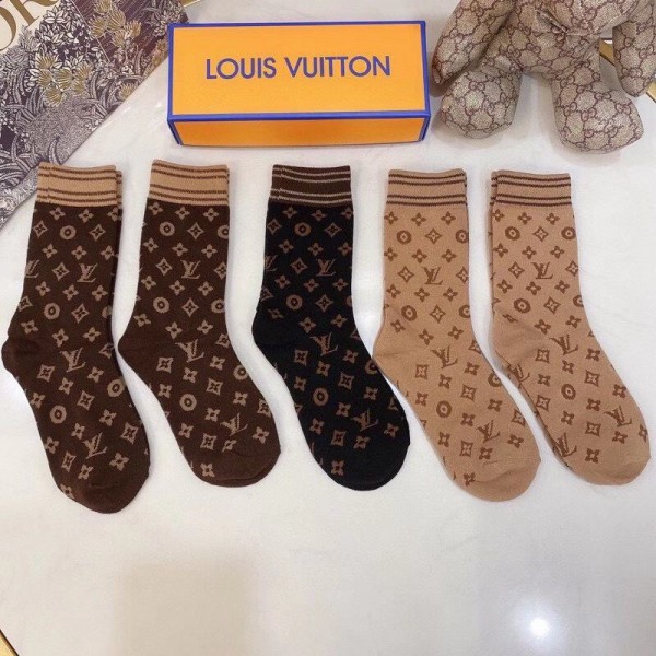 LV ルイヴィトン ブランド 靴下 ふわふわ コットン製 ５点セット ソフト 通気性よい かわいい レディース