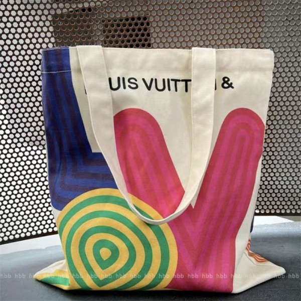 Lv ルイヴィトンハイブランドベーシックスタンダード キャンバス コットン ショルダー トートバッグ おしゃれ 厚手  たっぷり 特大容量