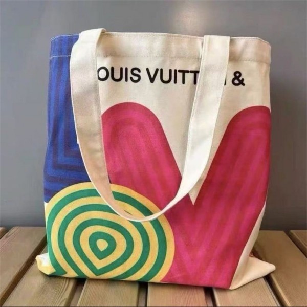 Lv ルイヴィトンハイブランドベーシックスタンダード キャンバス コットン ショルダー トートバッグ おしゃれ 厚手  たっぷり 特大容量
