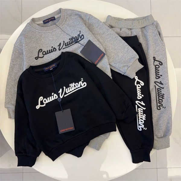 Lv ルイヴィトンスウェットハイブランド子供服 キッズ 上下2点セット パーカー+長ズボン 女の子 男の子 人気 綿 通園 通学 男児 女児 運動会 裏起毛 可愛い 90 - 150cm 暖かい 防寒ウェア