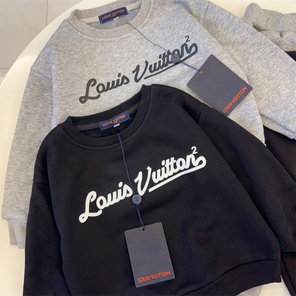 Lv ルイヴィトンスウェットハイブランド子供服 キッズ 上下2点セット パーカー+長ズボン 女の子 男の子 人気 綿 通園 通学 男児 女児 運動会 裏起毛 可愛い 90 - 150cm 暖かい 防寒ウェア