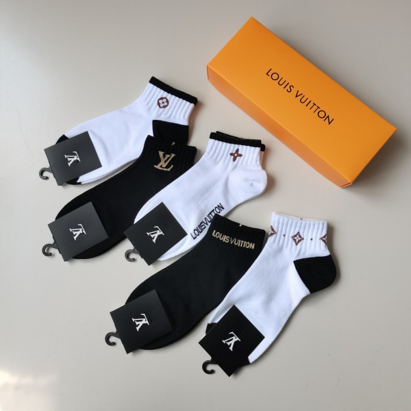 Lv ルイヴィトンハイブランド ソックス 綿製ブランド ストッキング 大人気ブランドミドルソックス 高品質ブランドソックス 男女兼用 ファッション5足セット