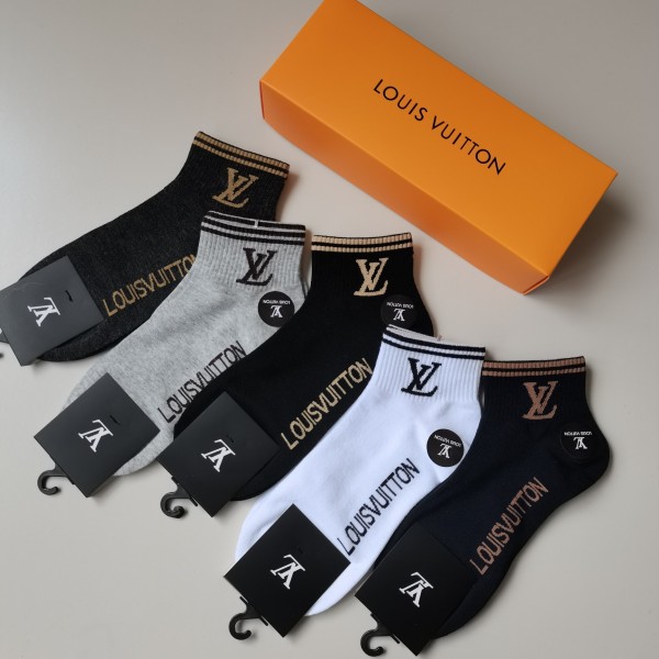 Lv ルイヴィトンハイブランド ソックス 綿製ブランド ストッキング 大人気ブランドミドルソックス 高品質ブランドソックス 男女兼用 ファッション5足セット