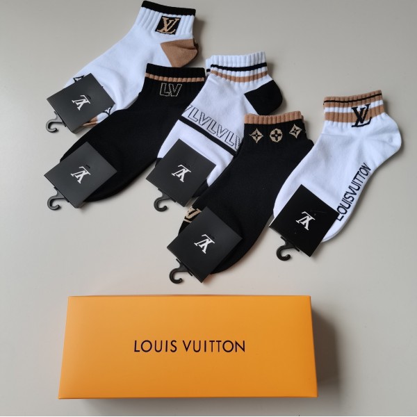 Lv ルイヴィトンハイブランド ソックス 綿製ブランド ストッキング 大人気ブランドミドルソックス 高品質ブランドソックス 男女兼用 ファッション5足セット
