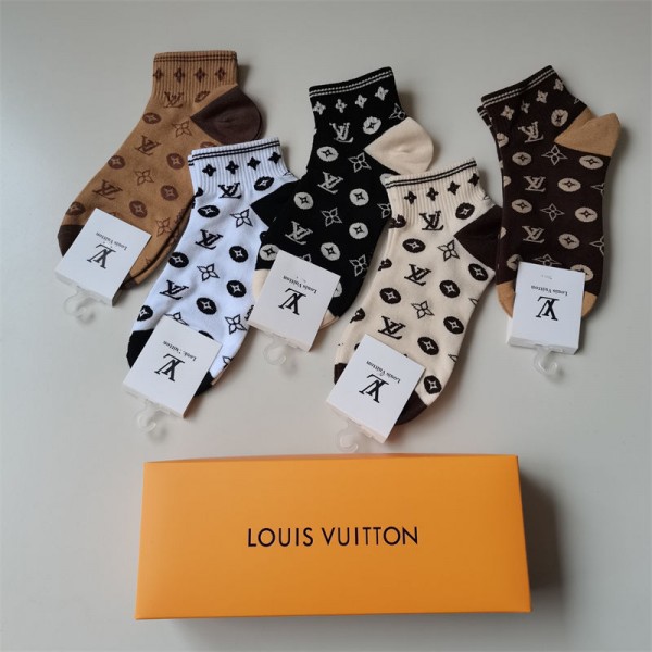 Lv ルイヴィトンレディース向け 靴下 かわいいブランド ストッキング 大人気コットン 靴下 メンズ 通気性浅口ソックス 女の子好き 韓国
