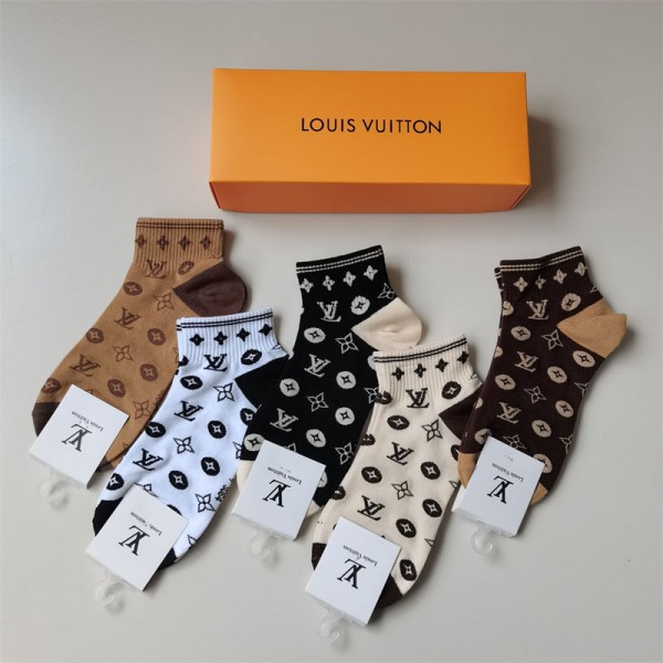 Lv ルイヴィトンレディース向け 靴下 かわいいブランド ストッキング 大人気コットン 靴下 メンズ 通気性浅口ソックス 女の子好き 韓国