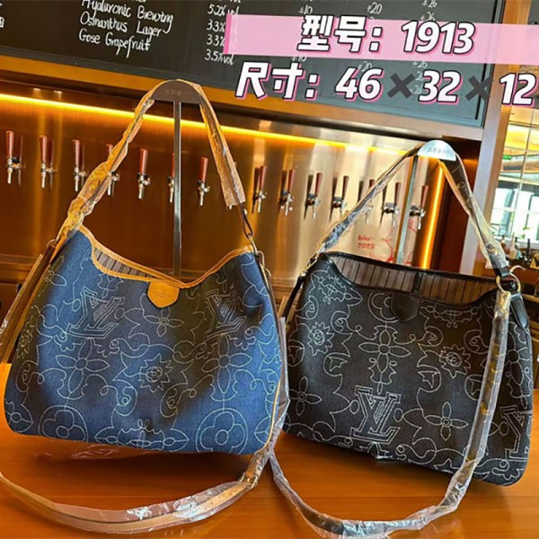 Lv ルイヴィトンブランドトートバッグ デニム ジーンズ カジュアル 買い物 通勤 通学 PCバッグ 男女兼用 エレガント キャンバス 帆布 シンプル 大容量 おしゃれ