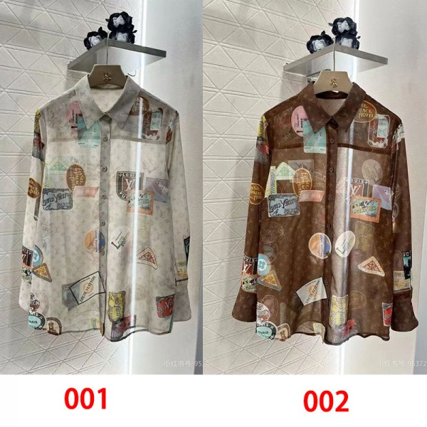 Lv ルイヴィトンブランドUVカット カーディガン レディース 透け感 L - XL シアーシャツ 襟付き 日焼け対策ウェア 冷房対策 ブラウス 長袖シャツ 快適 トップス お洒落 シンプル 夏服 体型カバー ゆったり ファッション 着痩せ 薄手 お出かけ デート 春 夏