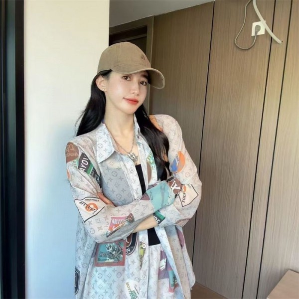 Lv ルイヴィトンブランドUVカット カーディガン レディース 透け感 L - XL シアーシャツ 襟付き 日焼け対策ウェア 冷房対策 ブラウス 長袖シャツ 快適 トップス お洒落 シンプル 夏服 体型カバー ゆったり ファッション 着痩せ 薄手 お出かけ デート 春 夏