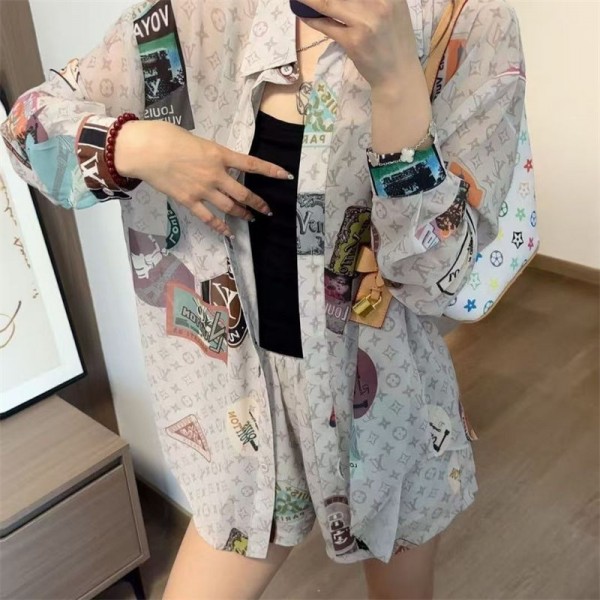 Lv ルイヴィトンブランドUVカット カーディガン レディース 透け感 L - XL シアーシャツ 襟付き 日焼け対策ウェア 冷房対策 ブラウス 長袖シャツ 快適 トップス お洒落 シンプル 夏服 体型カバー ゆったり ファッション 着痩せ 薄手 お出かけ デート 春 夏