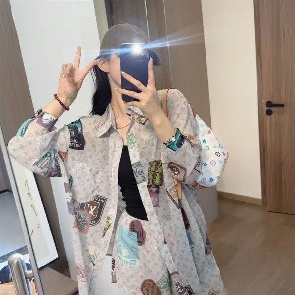 Lv ルイヴィトンブランドUVカット カーディガン レディース 透け感 L - XL シアーシャツ 襟付き 日焼け対策ウェア 冷房対策 ブラウス 長袖シャツ 快適 トップス お洒落 シンプル 夏服 体型カバー ゆったり ファッション 着痩せ 薄手 お出かけ デート 春 夏