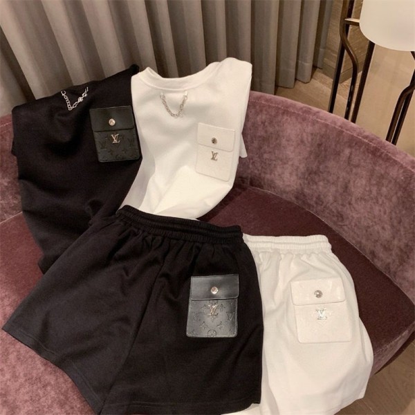 Lv ルイヴィトンブランド 夏服 メンズ セットアップ Tシャツ 半袖 上下 セット 大きいサイズ 無地 ゆったり おしゃれ 上下スウェット 服 トップス ハーフパンツ ショート パンツ アップ 快適 スポーツウェア セットアップ春夏 M - XL