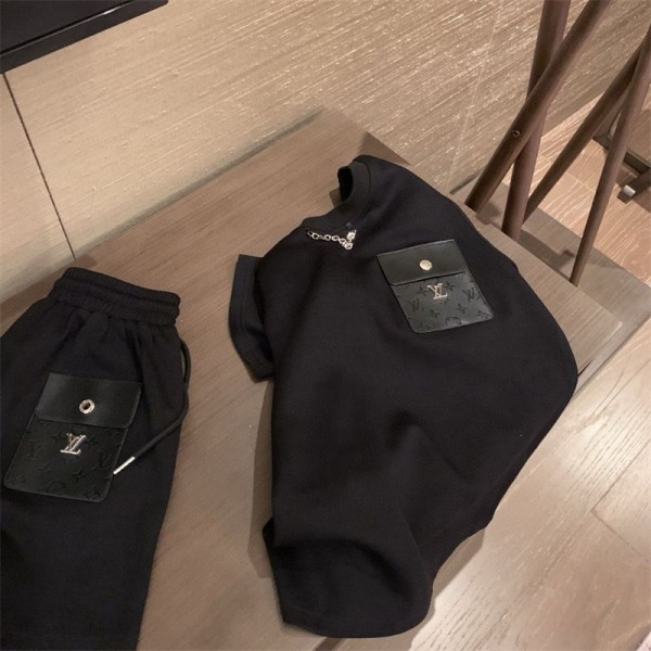 Lv ルイヴィトンブランド 夏服 メンズ セットアップ Tシャツ 半袖 上下 セット 大きいサイズ 無地 ゆったり おしゃれ 上下スウェット 服 トップス ハーフパンツ ショート パンツ アップ 快適 スポーツウェア セットアップ春夏 M - XL