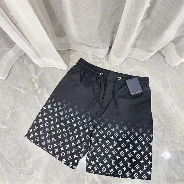 ルイヴィトン 水陸両用 ショートパンツ メンズ ブラック LV ブランド サーフパンツ トランクス ドライ UV ストレッチ M - 5XL 耐塩素 接触冷感 速乾 メッシュ 大きいサイズ 冷感 涼感 黒 水着 蒸れない