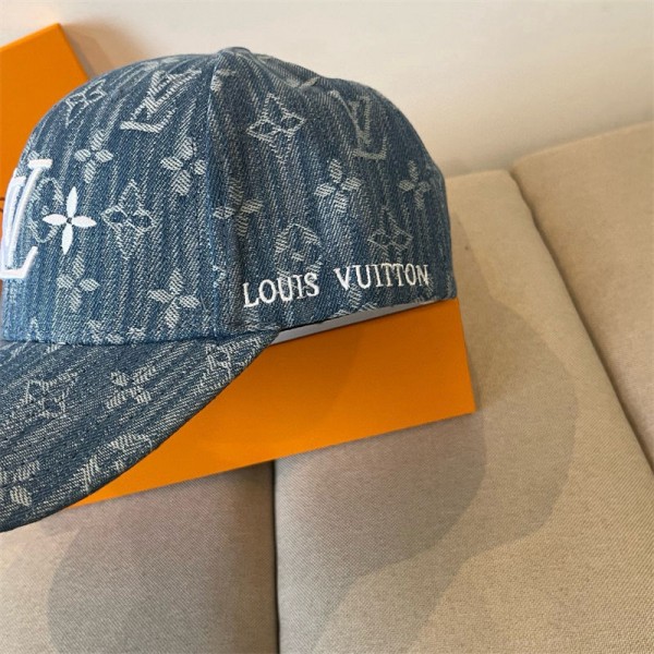 ルイヴィトン キャップ メンズ レディース ハイブランドLV 刺繍 帽子 水洗いデニム クラシック 野球帽 カジュアル オシャレ ゴルフ 旅行 UVカット 調節可能 男女兼用