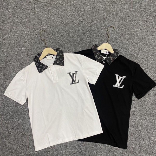 Lv ルイヴィトンブランドポロシャツ メンズ 半袖 ブランド ゴルフポロ カジュアル 上着 トップス スキッパー 細身 タイト M - 4XL 清涼感 ひんやり シンプル ユニセックス ファッション