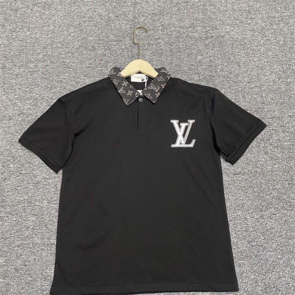 Lv ルイヴィトンブランドポロシャツ メンズ 半袖 ブランド ゴルフポロ カジュアル 上着 トップス スキッパー 細身 タイト M - 4XL 清涼感 ひんやり シンプル ユニセックス ファッション