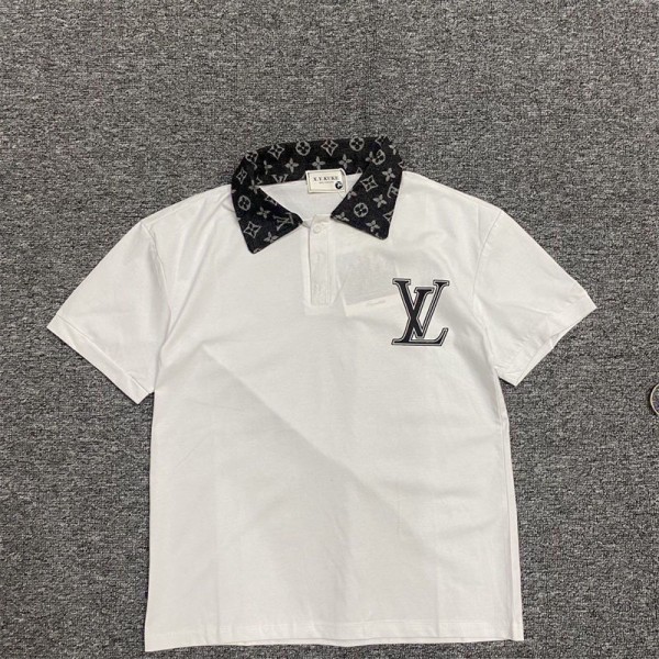 Lv ルイヴィトンブランドポロシャツ メンズ 半袖 ブランド ゴルフポロ カジュアル 上着 トップス スキッパー 細身 タイト M - 4XL 清涼感 ひんやり シンプル ユニセックス ファッション