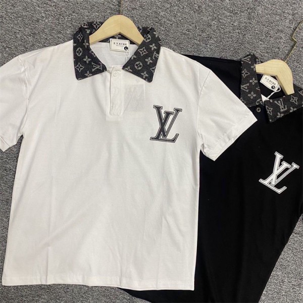 Lv ルイヴィトンブランドポロシャツ メンズ 半袖 ブランド ゴルフポロ カジュアル 上着 トップス スキッパー 細身 タイト M - 4XL 清涼感 ひんやり シンプル ユニセックス ファッション