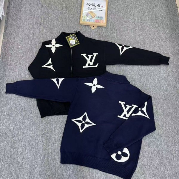 Lv ルイヴィトンブランドジップアップ ニット カーディガン レディース ツーウェイジッパー ミディアム丈 クルーネック リプニット おしゃれ シンプル 秋 冬 S - 5XL