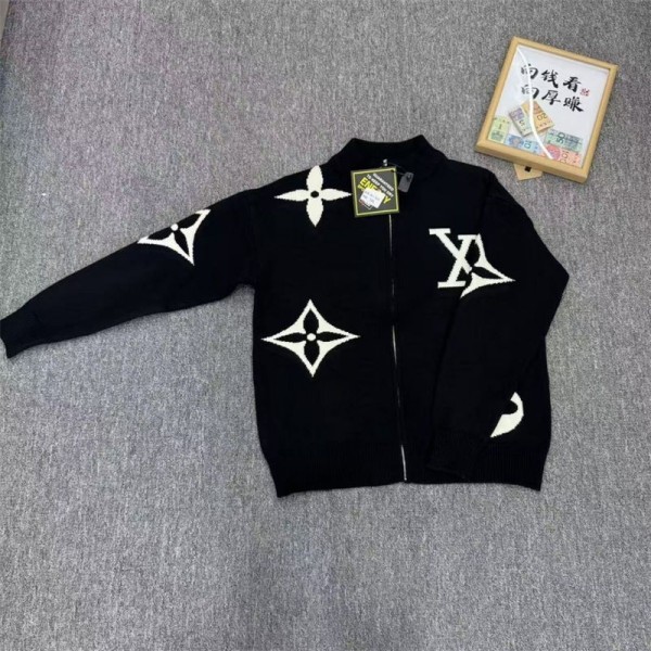 Lv ルイヴィトンブランドジップアップ ニット カーディガン レディース ツーウェイジッパー ミディアム丈 クルーネック リプニット おしゃれ シンプル 秋 冬 S - 5XL