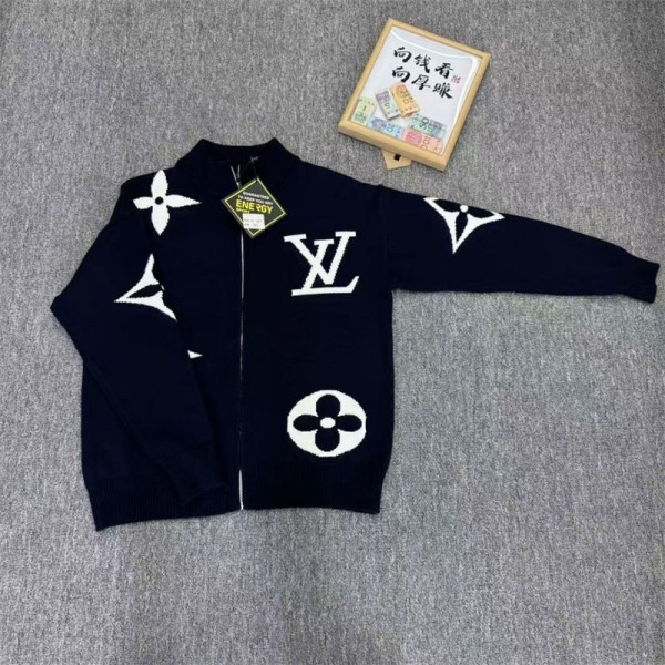 Lv ルイヴィトンブランドジップアップ ニット カーディガン レディース ツーウェイジッパー ミディアム丈 クルーネック リプニット おしゃれ シンプル 秋 冬 S - 5XL