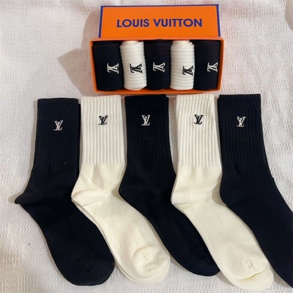 Lv ルイヴィトンレディース向け 靴下 かわいいブランドミドルソックス 高品質浅口ソックス 女の子好き 韓国ブランドソックス 男女兼用 ファッション5足セット