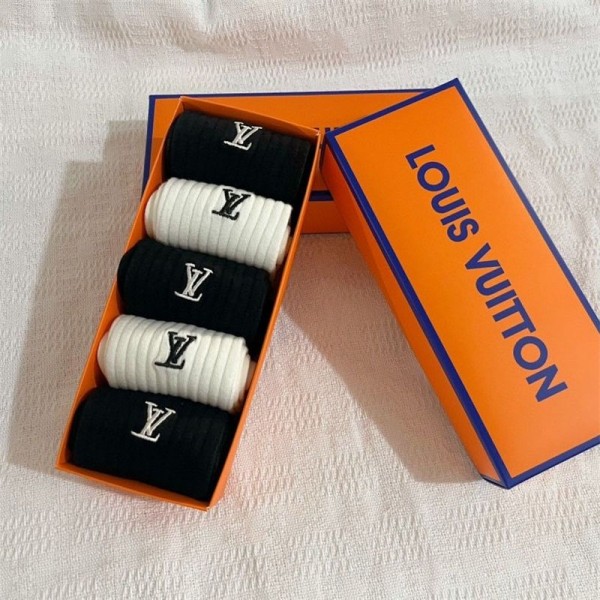 Lv ルイヴィトンレディース向け 靴下 かわいいブランドミドルソックス 高品質浅口ソックス 女の子好き 韓国ブランドソックス 男女兼用 ファッション5足セット
