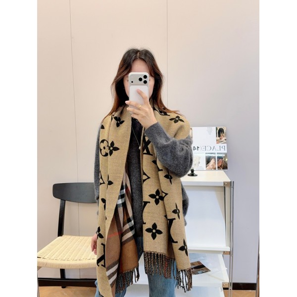 Lv ルイヴィトンハイブランド 秋冬 マフラーメンズ 大判ショール 暖かい春秋 スカーフ ファッション 使い心地よい男女兼用 リバーシブルマフラー 肩掛け