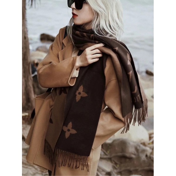 Lv ルイヴィトンハイブランド 秋冬 マフラーメンズ 大判ショール 暖かいレディース向け高品質ケープ 防寒マフラーファッション ふさ飾り 男女兼用 ギフト