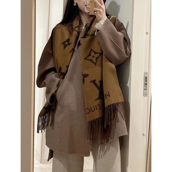 Lv ルイヴィトンハイブランド 秋冬 マフラーメンズ 大判ショール 暖かいレディース向け高品質ケープ 防寒マフラーファッション ふさ飾り 男女兼用 ギフト