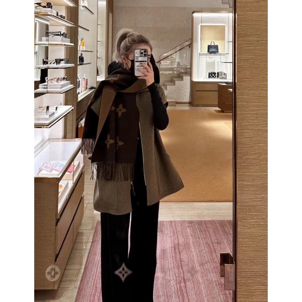 Lv ルイヴィトンハイブランド 秋冬 マフラーメンズ 大判ショール 暖かいレディース向け高品質ケープ 防寒マフラーファッション ふさ飾り 男女兼用 ギフト