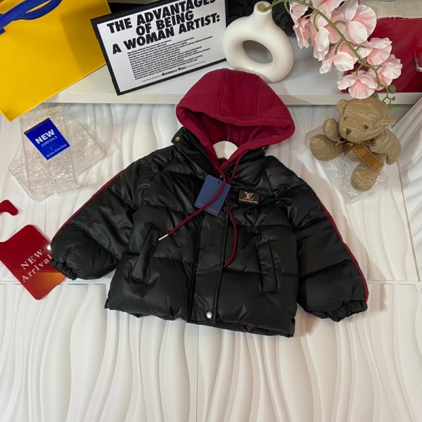 Lv ルイヴィトンハイブランドキッズ服 ダウンジャケット 男の子 中綿コート 撥水 子供服 アウター 中綿ジャケット フード付き 中綿 厚手 防寒着 防寒対策 冬 90¬170CM
