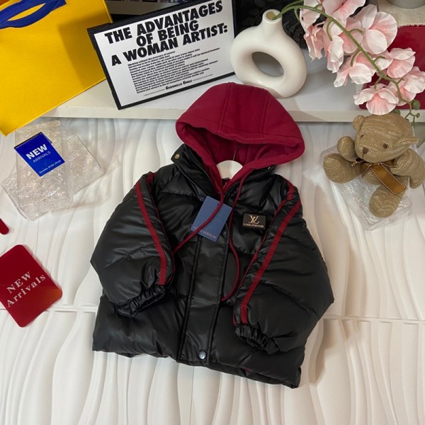 Lv ルイヴィトンハイブランドキッズ服 ダウンジャケット 男の子 中綿コート 撥水 子供服 アウター 中綿ジャケット フード付き 中綿 厚手 防寒着 防寒対策 冬 90¬170CM
