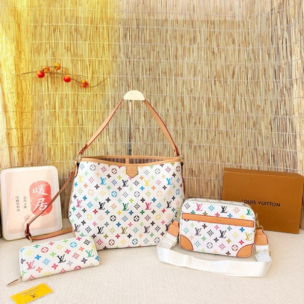 Lv ルイヴィトンブランド肩掛けバッグ 長財布レディース トートバッグ 3点セット ショルダーバッグ ハンドバッグ 通勤 鞄女性用 切り替え色 底鋲 ビジネス 入学式 誕生日プレゼント クリスマス