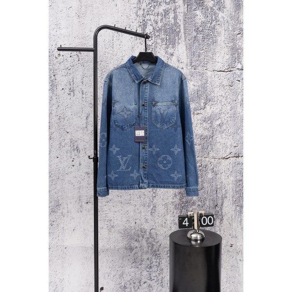 Lv ルイヴィトンハイブランド デニムシャツ メンズ 長袖 モノグラム柄 春服 秋服 デニム長袖シャツ S¬XL シャツジャケット 厚手 かっこいい 襟付き アメカジ ビンテージ 大きいサイズ アウター 春 秋 冬