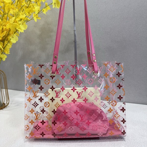 Lv ルイヴィトンブランドクリアバッグ 手提げ袋 トートバッグ 透明 肩掛けバッグ ビニールバッグ 裏ポーチ付き 大容量 防水 洗面バッグ 軽量 持ち運び便利 温泉 ビーチ 旅行 男女兼用