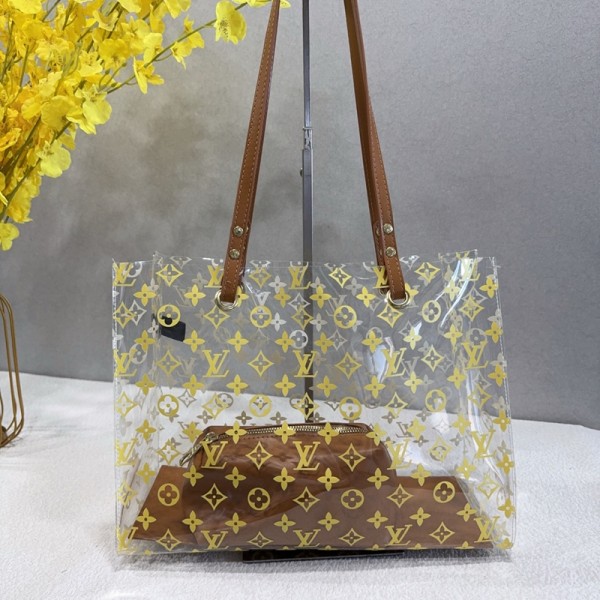 Lv ルイヴィトンブランドクリアバッグ 手提げ袋 トートバッグ 透明 肩掛けバッグ ビニールバッグ 裏ポーチ付き 大容量 防水 洗面バッグ 軽量 持ち運び便利 温泉 ビーチ 旅行 男女兼用