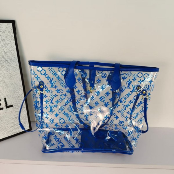 Lv ルイヴィトンブランドリアバッグ 透明バッグ クリアトートバッグ ミニポーチ付き 透明バッグト ラベルバッグ ジム 軽量 持ち運び便利 大容量 エコバッグ 男女兼用 温泉 水泳