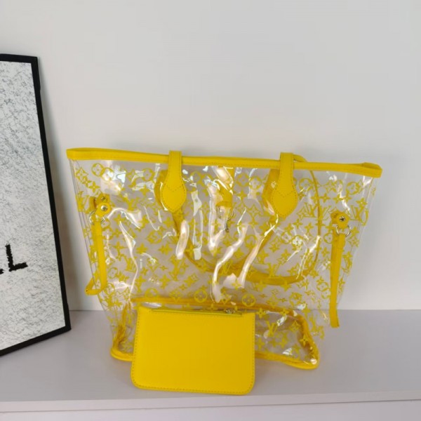 Lv ルイヴィトンブランドリアバッグ 透明バッグ クリアトートバッグ ミニポーチ付き 透明バッグト ラベルバッグ ジム 軽量 持ち運び便利 大容量 エコバッグ 男女兼用 温泉 水泳