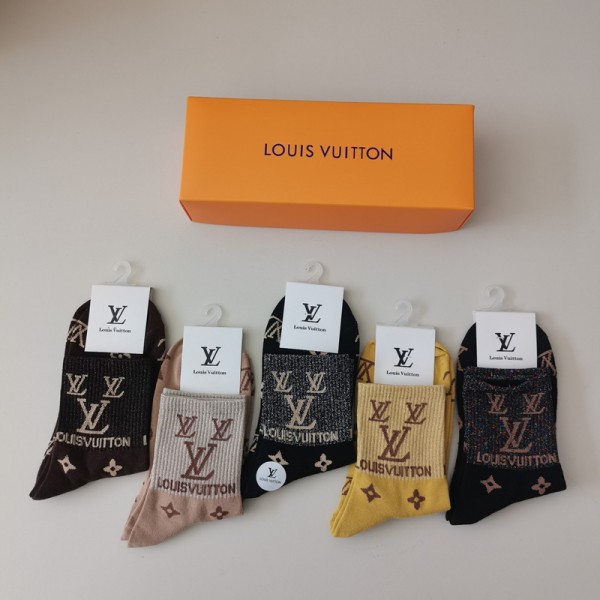 Lv ルイヴィトンレディース向け 靴下 かわいいブランド ストッキング 大人気コットン 靴下 メンズ 通気性ブランドソックス 男女兼用 ファッション