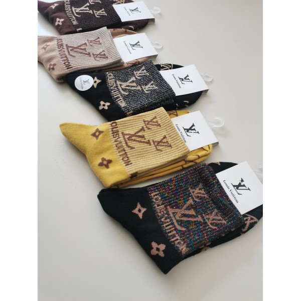 Lv ルイヴィトンレディース向け 靴下 かわいいブランド ストッキング 大人気コットン 靴下 メンズ 通気性ブランドソックス 男女兼用 ファッション
