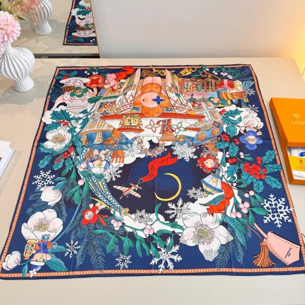 ルイヴィトンLV ブランドシルクスカーフ レディース スクエアスカーフ 90×90cm 芸術的 絵画柄 軽量 サテン ハンカチ 正方形 ネックスカーフ 多機能 装飾 ネッカチーフ バンダナ 頭飾り 髪の包帯