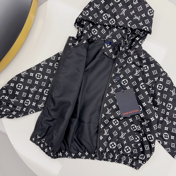 ルイヴィトン子供ウインドブレーカー男女兼用LVキッズフルジップパーカー 総柄デザインお出かけアウター