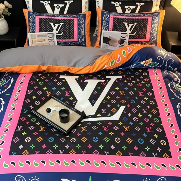 Lv ルイヴィトンブランド寝具 4点セット綿 コットンブランド 布団カバー コピー布団カバー シール 枕カバーブランド おすすめ寝具偽物新作