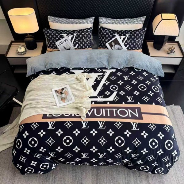 Lv ルイヴィトンシングル セミダブル ダブル 布団カバー セットハイブランド激安布団カバー ベッドシート 枕カバー 4点セット綿 コットンブランド 布団カバー コピー寝具 有名ブランド