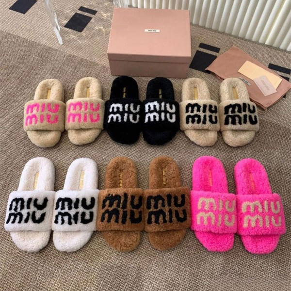 ミュウミュウ MiuMiuブランド レディース スリッパ 可愛い 美脚 人造ウサギ毛 滑り止め 静音 洗える おしゃれ あったか ルームジューズ もこもこ 防寒 スリッパ 冬 靴 室内履き 部屋用 オールシーズン用